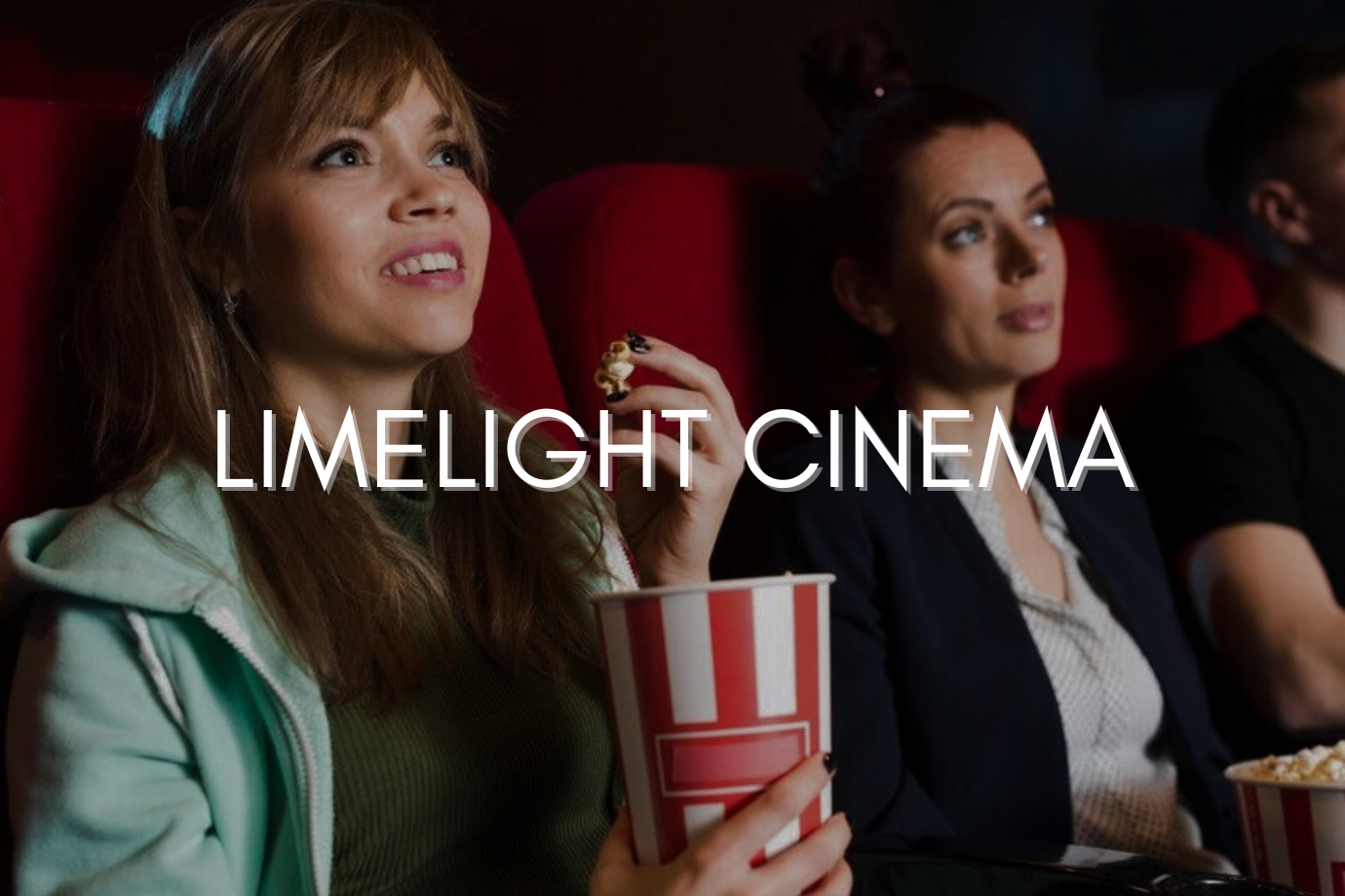 Limelight Cinema website cover image. Girl eating popcorn.